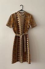 Edith Flagg California Vintage Patterned Mock Neck Belted Dress, Approx. Size 8 picture