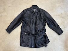 Vintage Wilsons Leather Jacket Mens Large Black Thinsulate Belted Trench Coat picture