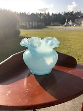Fenton Vtg Art Glass Milk Glass Blue Overlay Vase 5