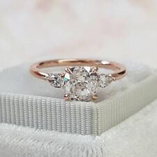 3.5Ct Cushion & Pear Three Stone Moissanite Engagement Ring 14K Rose Gold Plated picture