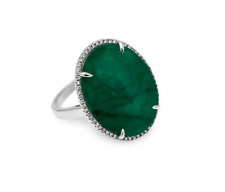 Huge Oval Shape Pine Green Emerald With White CZ Halo Vintage Classic Women Ring picture