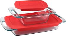 Pyrex Easy Grab 4-piece rectangular clear glass baking pan set with red lid picture