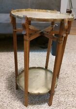 Vintage Antique Asian Brass Two-Tier Tray Table 20”H with Folding Stand 14” D picture
