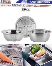 3 Pcs Kitchen Stainless Steel Multi-function Grater Slicer Washing Drain Basin picture