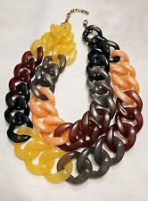 Vintage Necklace Lucite Dbl Strand Oval Links Pink, Yellow, Gray, Apricot, Black picture