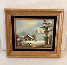 Framed OOAK Original Oil Painting On Canvas Barn In Winter Landscape Signed picture