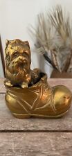 Vintage Solid Brass Dog In Boot Decorative Accent Figurine picture