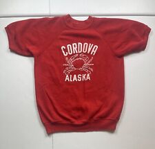 Vintage Cordova Alaska Sweatshirt Men’s S Red Short Sleeve Crab Fishing 70s picture