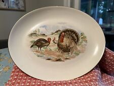 Vintage Homer Laughlin Rhythm Oval Gold Trim Thanksgiving Turkey Serving Platter picture