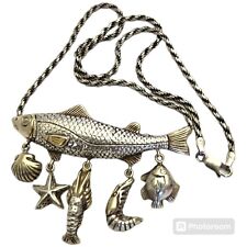 EARLY SERGIO BUSTAMANTE RARE ORIGINAL STERLING & GOLD FISH Necklace  picture