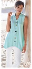 Soft Surroundings Womens Tunic Top Large Blue Sleeveless Danielle Button Tank picture