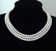 Genuine natural 3 Rows 8-9mm White Akoya Cultured Pearl Necklace 17-19 inches picture