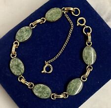 Elegant 12k gold filled Bracelet 7.5” Vtg Gf Fob Chain 9.3g 11mm Gf Jade stone picture