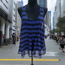 Torrid Women's Blue & Black Striped Sleeveless Tank Top Scoop Neck Silky Summer picture