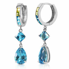 5.37 CTW 14K Solid White Gold Huggie Earrings Peridot Blue Topaz picture