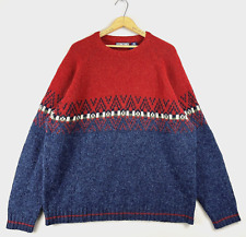 STRUCTURE Vintage Shetland Fair Isle Sweater Mens XL Red Blue Wool 90's Pullover picture
