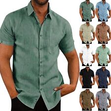 Men's Casual Button Down Shirts Wrinkle-Free Summer Beach Short Sleeve Wear picture