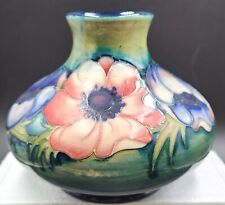 MOORCROFT Squat Floral ANEMONE Vase on Green Base signed ENGLAND 1950S picture