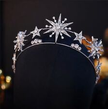Vintage silver Stars crown tiara art deco diadem bridal prom birthday gift picture