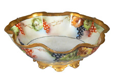 Vintage Haviland Limoges France Porcelain Serving Bowl, Grapes & Heavy Gold 11