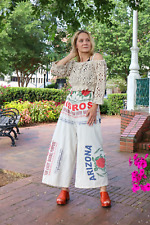 Jaded Gypsy Hippie Picnic Market Fresh Overalls Cottage Core Boho Flour Sack picture