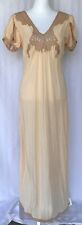 Vintage Silk Nightgown Slip Dress Lingerie Peach Bias Cut Lace Puff Sleeve 1930s picture