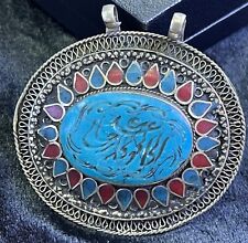 Beautiful old turquoise  islamic writing intaglio stone solid Silver pendant picture