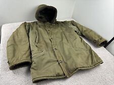 Vintage 40s 50s Heavy Green Canvas Jacket Fleece Lined Hood Type B Military picture