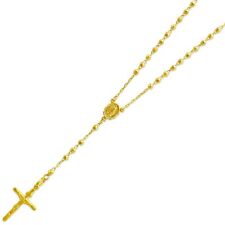 14K Solid Yellow Gold Rosary Necklace Crucifixc Men's/Women's 3mm 16,18 ,20