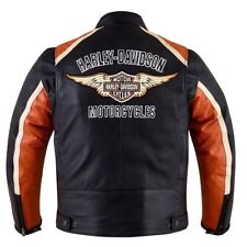 Harley Davidson Men's Cruiser Orange Motorcycle 100% Leather Biker Safety Jacket picture