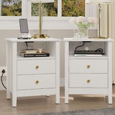 Set of 2 Nightstand Bedside Table 2 Drawers with Charging Station and USB Ports picture