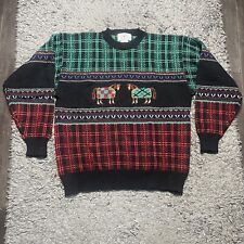 VINTAGE Millers Sportific Sweater Womens XL Wool Green Red Equestrian Horse picture