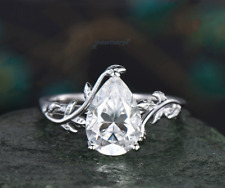 Moissanite Twisted Engagement Ring Solid 14K White Gold 1.50 Carat Pear Cut VVS1 picture