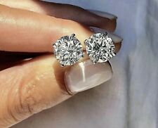 4 Ct Round Cut FL/D Certificate Real Moissanite Stud Earrings 14K White Gold 8mm picture