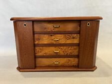 Vintage Maple Burl Wood Inlaid 4 Drawer Jewelry Box, Made in Italy, 18