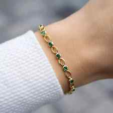 5Ct Round Cut Simulated Emerald Women's Tennis Bracelet 14K Yellow Gold Plated picture