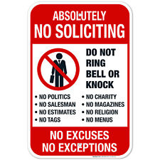 Absolutely No Soliciting Do Not Ring Bell Or Knock, No Exceptions Sign, picture