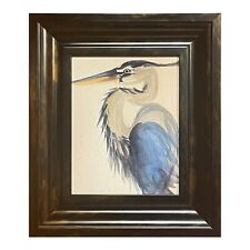Great Blue Heron bird art watercolor print framed in 11.5”x 13.5” vintage frame picture