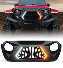Xprite Matte Black Front Grille w/Turn Signal Lights for 18-24 Jeep Wrangler JL picture