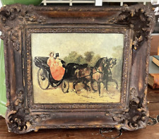 Antique Lovely 19th Century Coach Scene in Ornate Antique Frame 14.5”x 12.5” picture