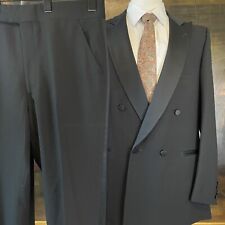 VTG Pierre Cardin 42L 36 x 34 USA MADE Black 100% Wool Double Breasted Tuxedo picture