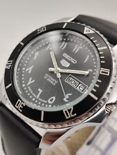 Used Seiko 5 Automatic Men's Wrist Watch Day Date Black Dial Rotating Bezel picture