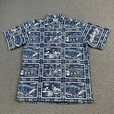 Vintage Reyn Spooner Hawaiian Shirt Mens Medium Blue Reverse Print Surfing Ocean picture