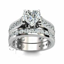 2.50 Heart Cut VVS1 Moissanite Bridal Set Engagement Wedding Ring 14k White Gold picture