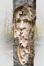 Wood spirit carving greenman wall hanging NATURAL SMALL VERSION picture