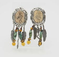 OOAK VTG Artisan Tribal southwest cocopelli HOPI 925 silver art glass earrings  picture