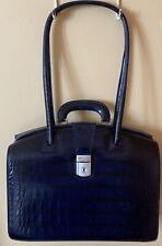 Bosca Large Partner's Croco Print Leather Briefcase Premium Navy Blue w/key Read picture