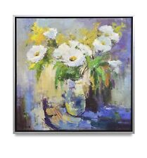 Hungryartist -Flowers Giclée white flower on Canvas 30x30 Framed picture