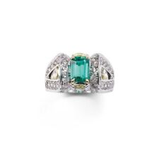 French Style Green 1.21CT Emerald With White & Yellow Cubic Zirconia Fine Ring picture