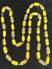 Vintage Italian Milifiori Venetian Canary Yellow Glass Bead Necklace 34” Long picture